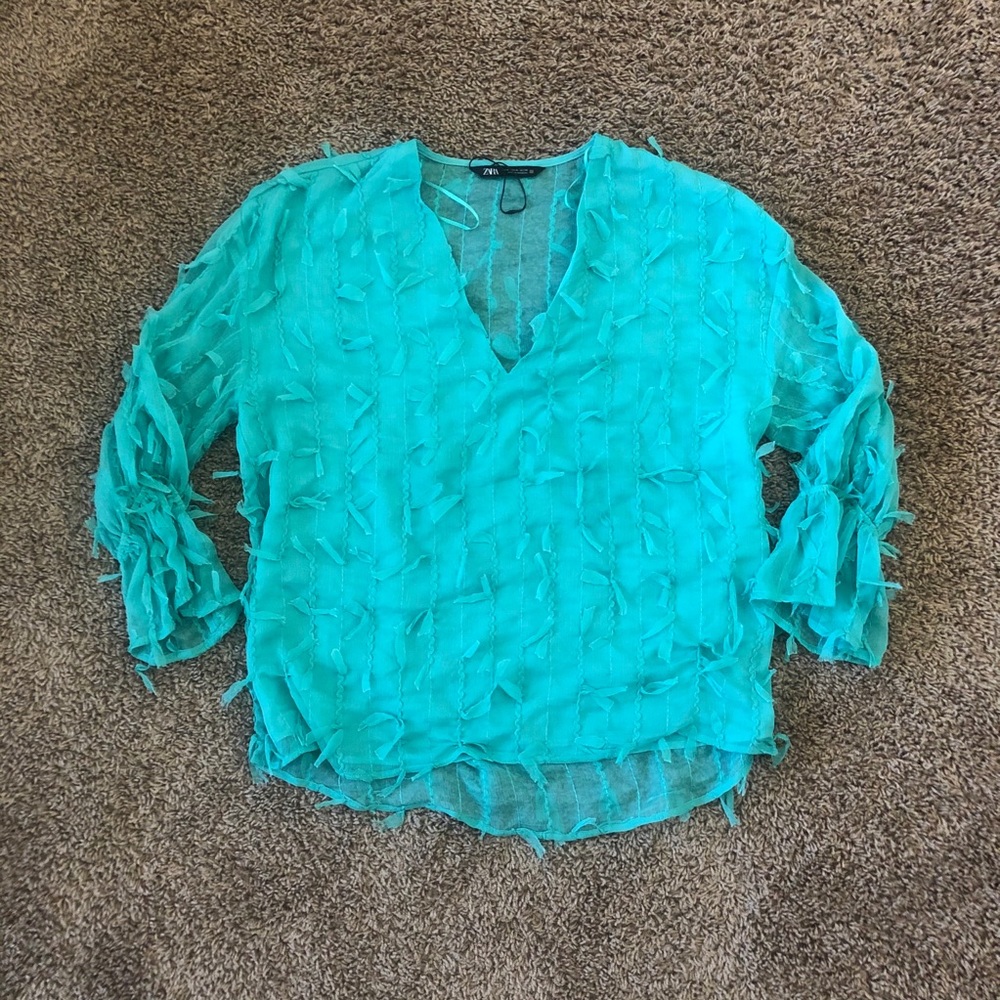 NWOT Zara Teal Blouse - Size M